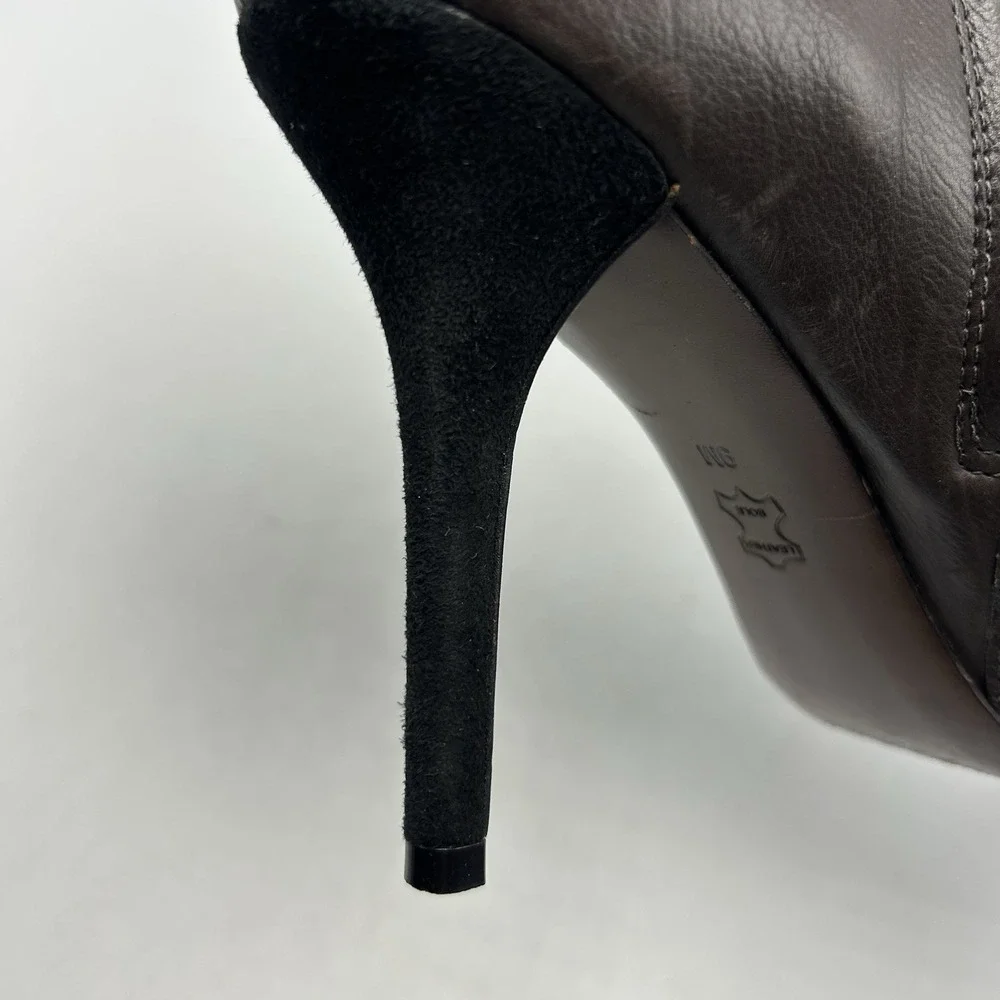 Tory Burch Rivington 100 Ankle Boot Womens 9 M Brown Leatherl Black Cap Toe